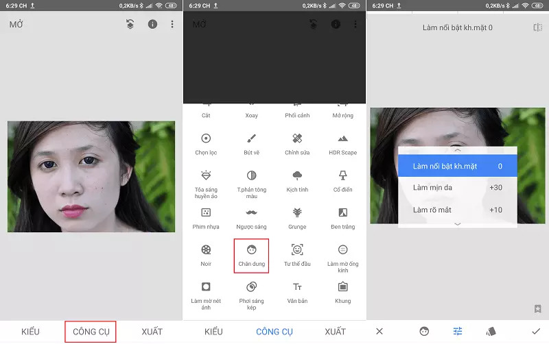 Làm mịn da là một trong những bước xóa mụn trên snapseed cần thực hiện cho bức ảnh