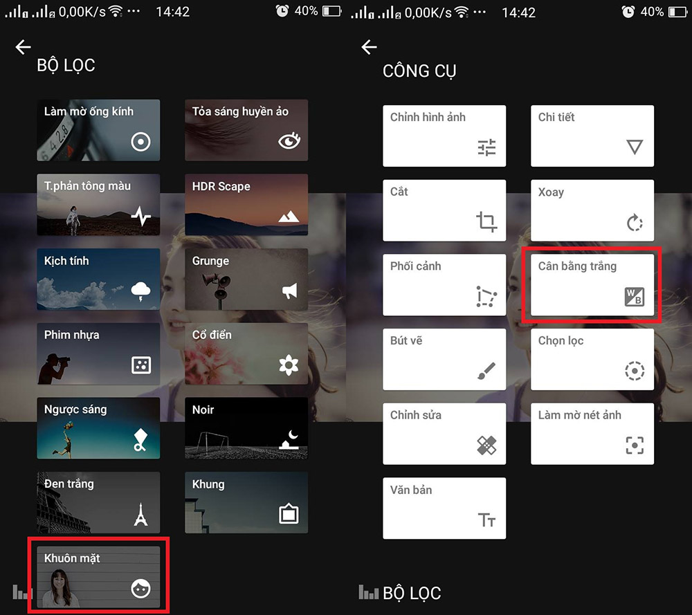 Giao diện Snapseed trên điện thoại