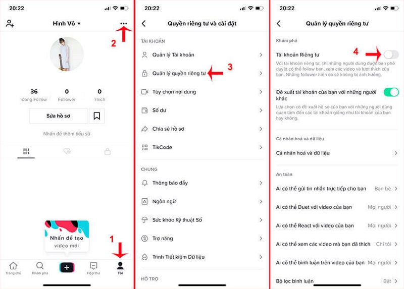 Đặt tài khoản Tiktok ở chế độ công khai