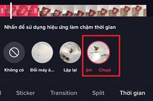 Chọn chuyển động chậm để thêm vào clip