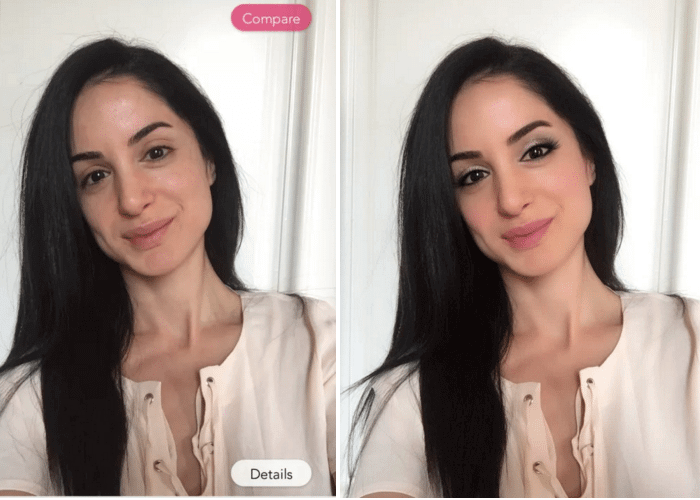 Hình ảnh trước và sau khi sử dụng app để trang điểm