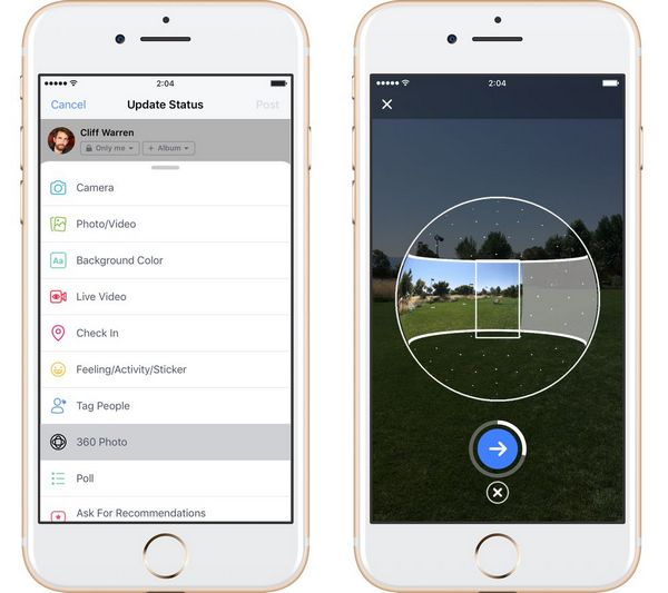 Giao diện iPhone khi sử dụng chức năng chụp ảnh trên facebook