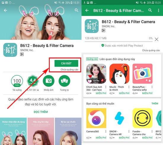 Hướng dẫn tải app B612 trên điện thoại