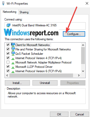 Tại Wifi-Properties kích hoạt Configure