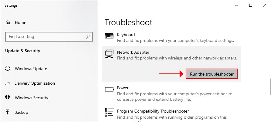 Chạy trình khắc phục sự cố bộ điều hợp để cải thiện tình trạng Laptop không hiện Wifi