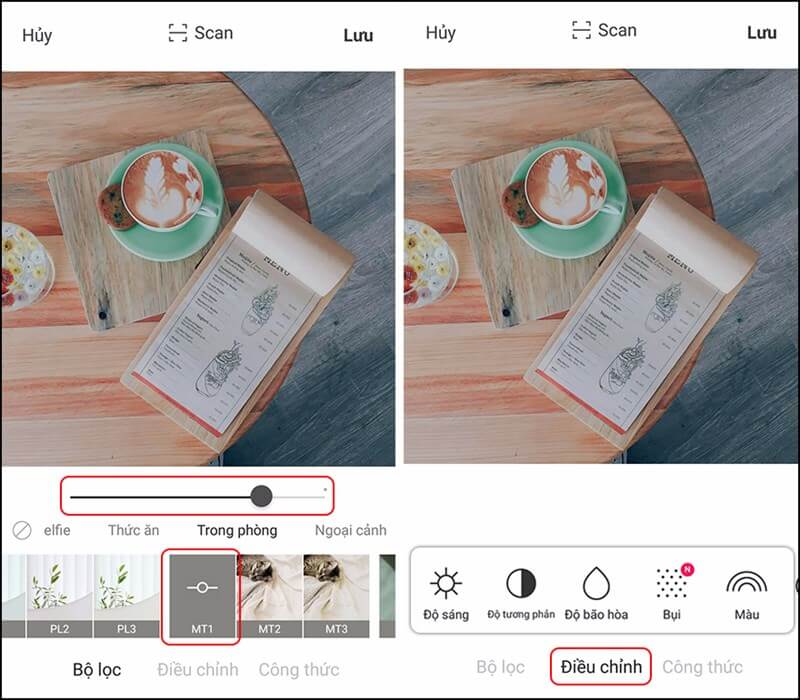Lưu lại công thức chỉnh ảnh trên Foodie ở mục Điều chỉnh