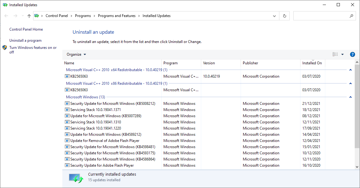 Mở ra danh sách các bản cập nhật Windows có vấn đề