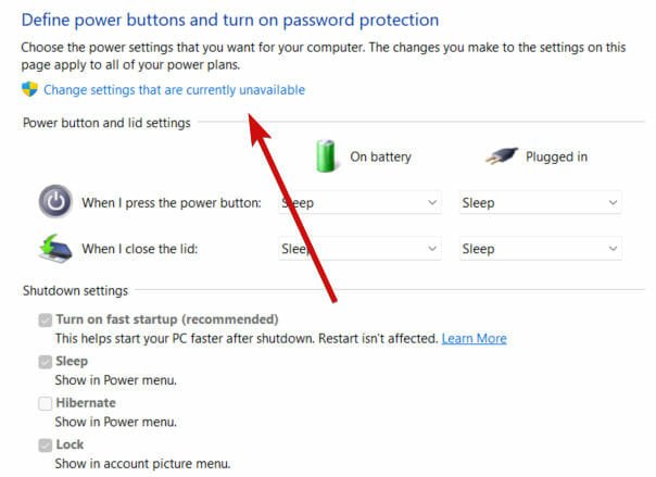 Nhấp chọn vào Change settings that are currently unavailable