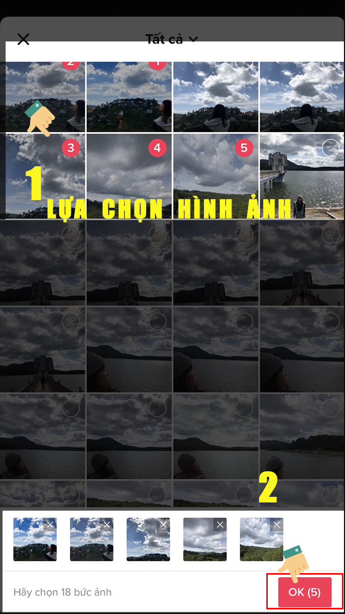 Lựa chọn những tấm ảnh đẹp, xuất sắc nhất mà bạn muốn thêm vào video, sau đó nhấn OK