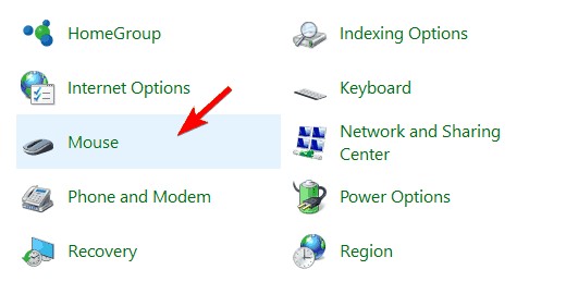 Tìm kiếm Mouse trong Control Panel