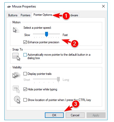 Chỉnh tốc độ chuột trong hộp thoại Mouse Properties