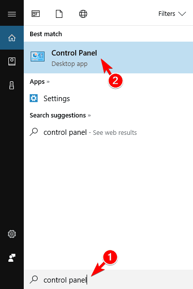 Tìm kiếm từ khóa Control Panel