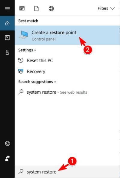 Nhấn tìm kiếm từ “System Restore”