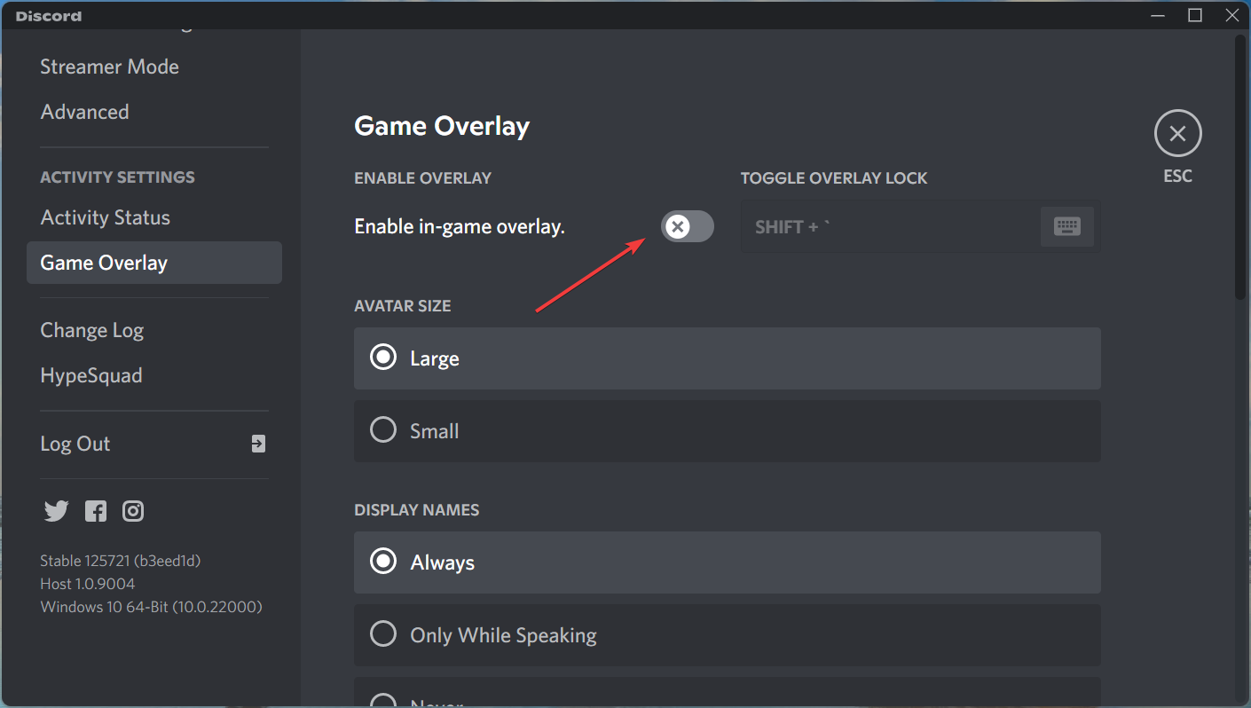 Hãy tắt lớp phủ trong trò chơi Discord