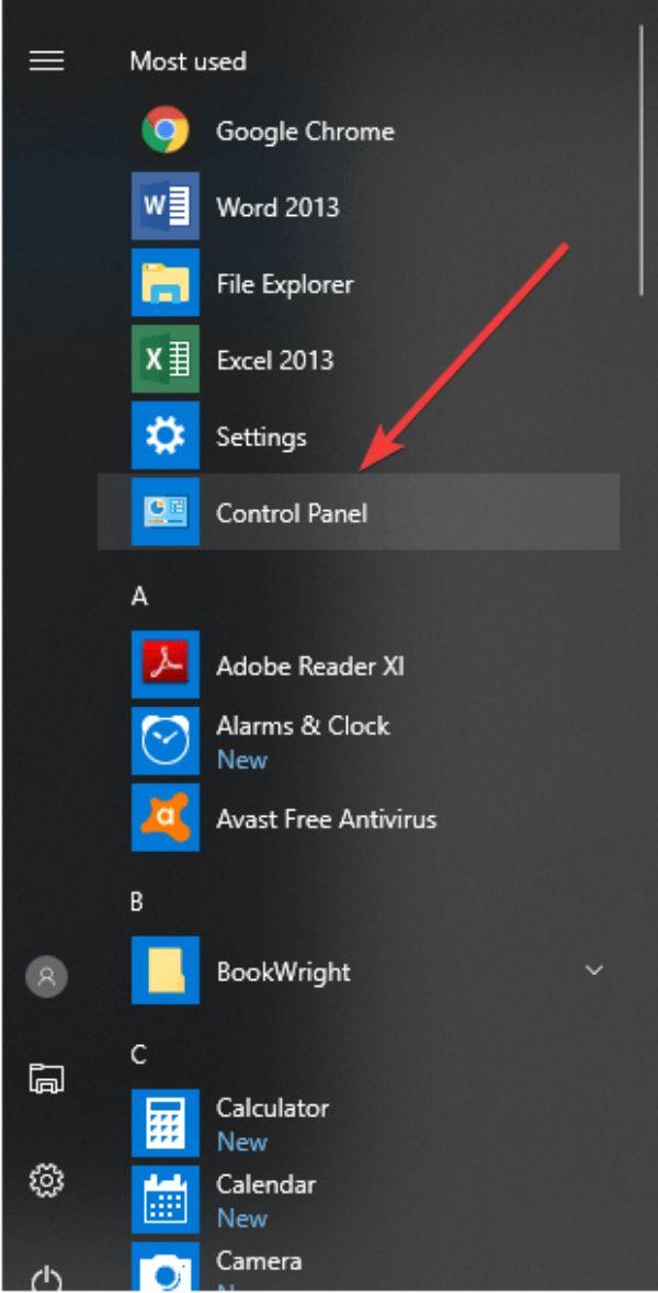 Chọn Control Panel như trong hình