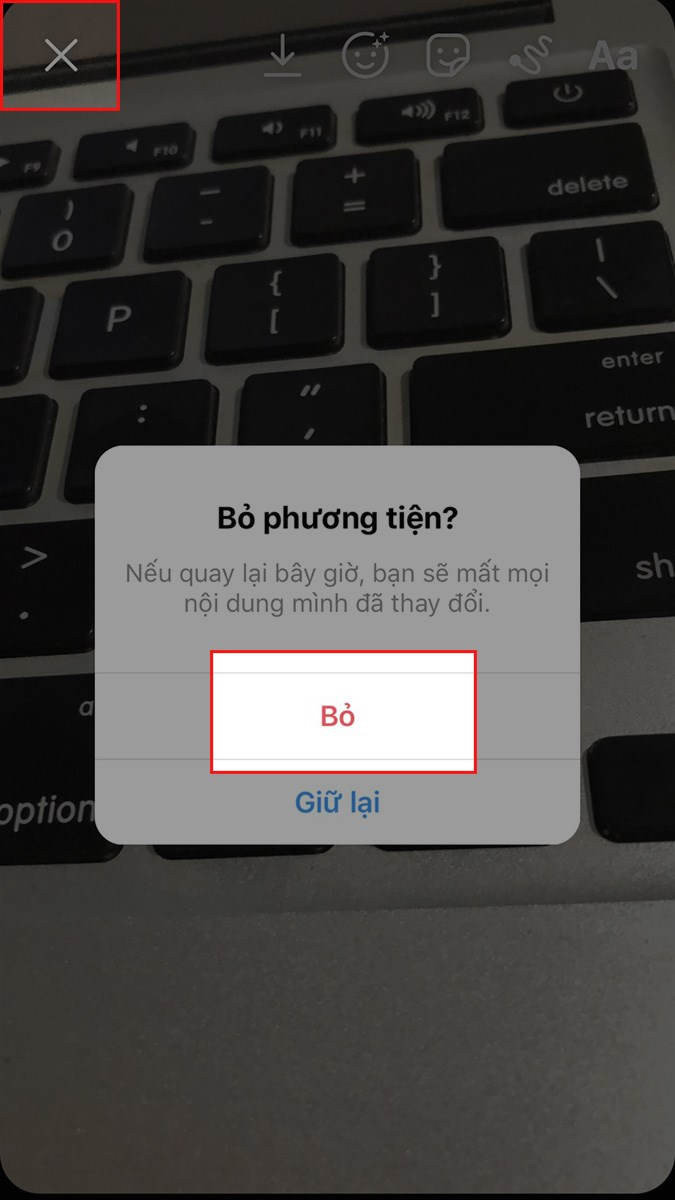 Chọn biểu tượng dấu X để bỏ hình ảnh