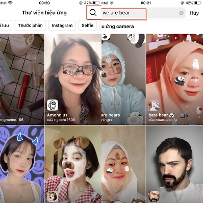 Bộ sưu tập filter hiện ra