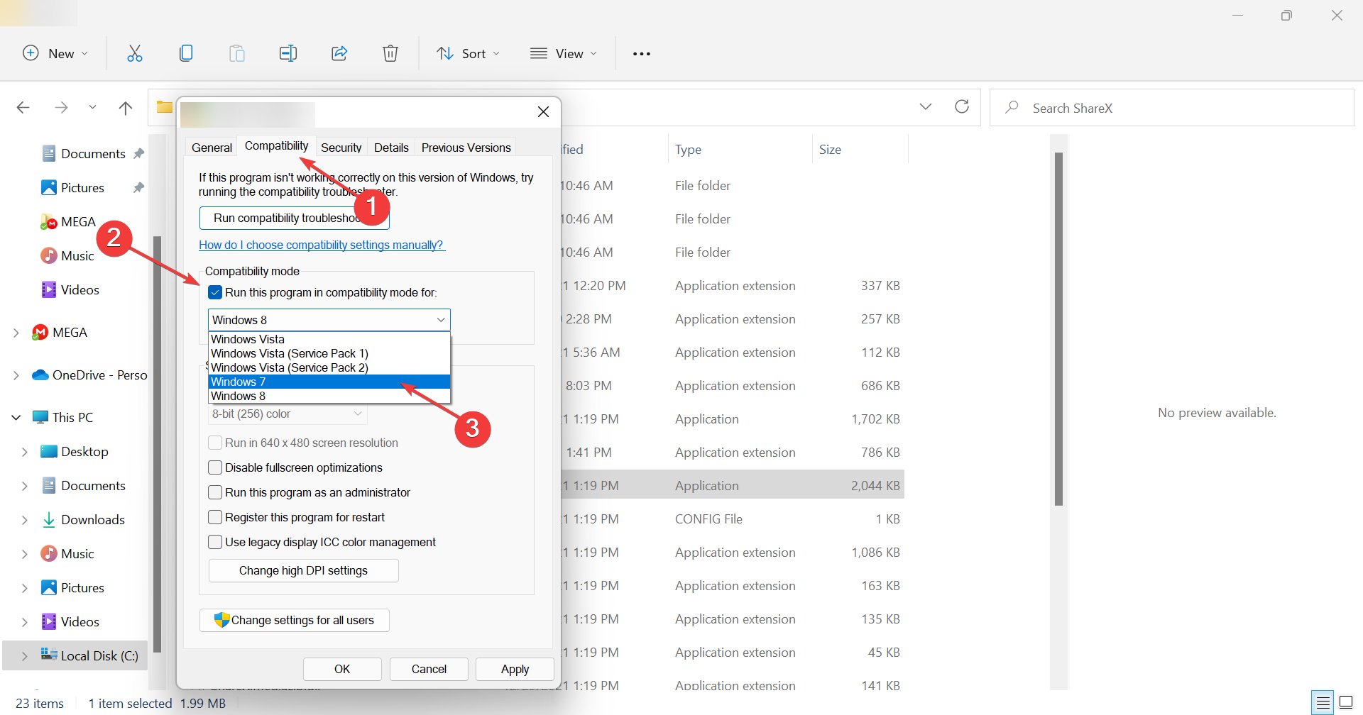 Chọn Run this program in compatibility