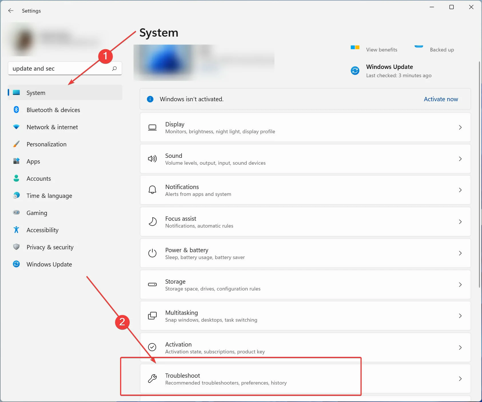 Tìm chọn mục Troubleshoot trong danh mục System