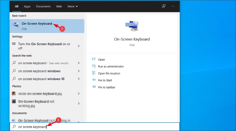 Chọn On-Screen keyboard