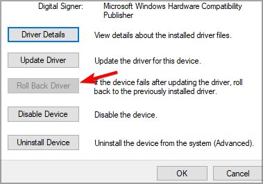 Nhấp Roll Back Driver