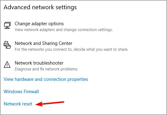 Cuộn xuống hết cỡ và nhấp vào tùy chọn Network reset