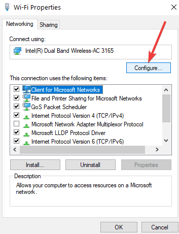 Nhấp chuột trái trên nút “Configure/Cấu hình”