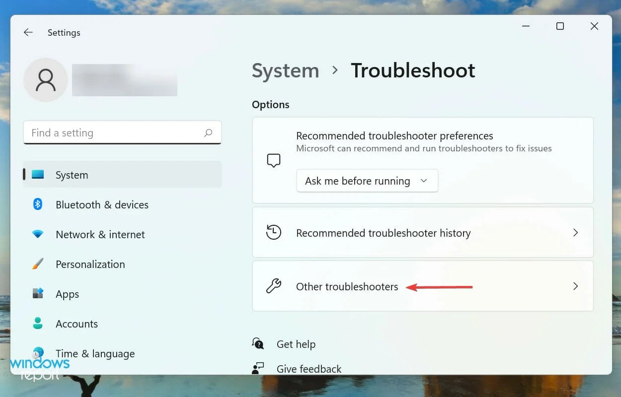 Nhấp vào Other Troubleshooters