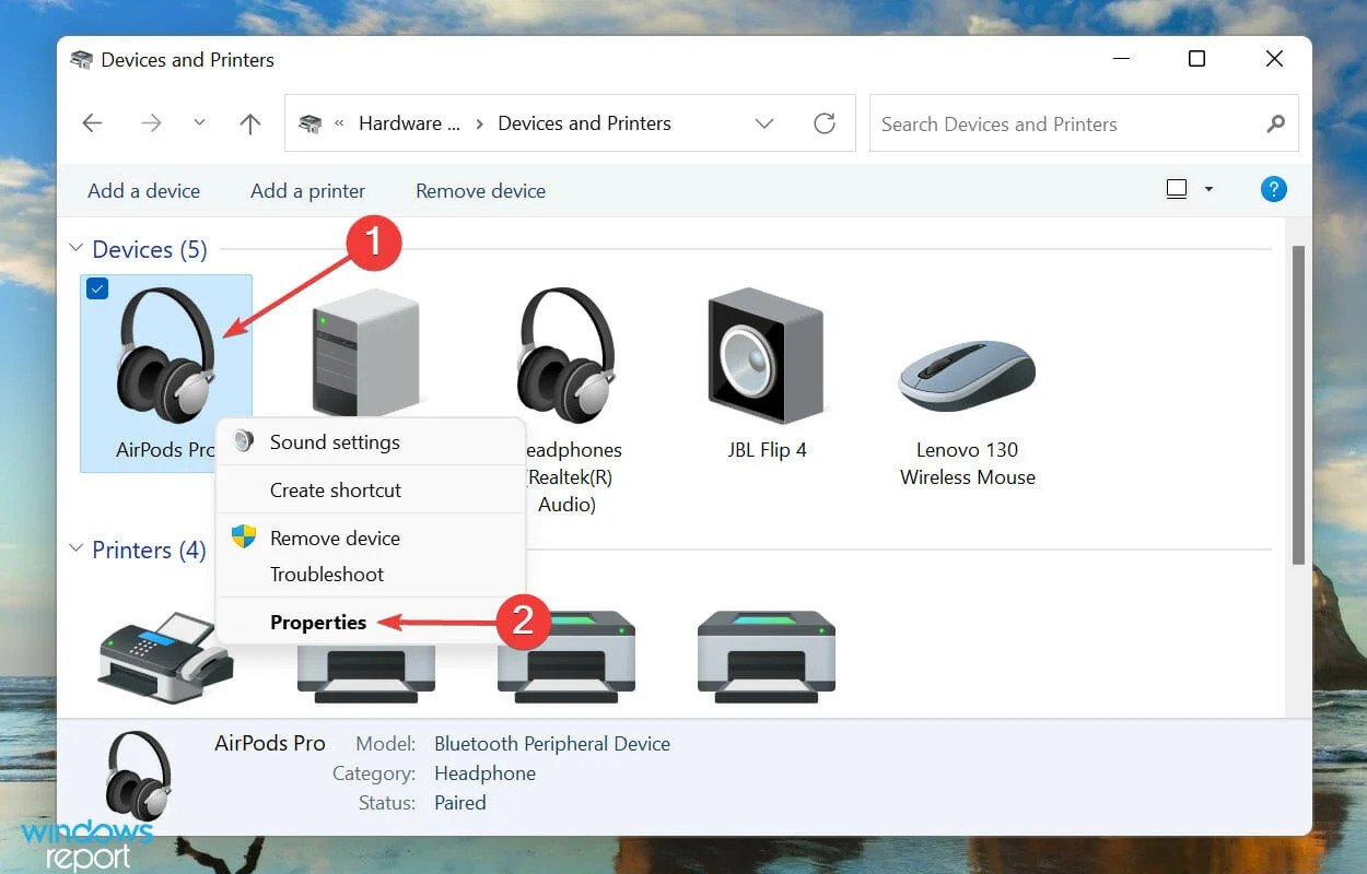 Nhấp chuột phải vào mục Airpods trong Devices
