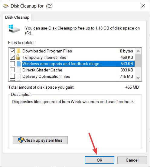 Click OK để dọn dẹp những hệ thống không cần thiết