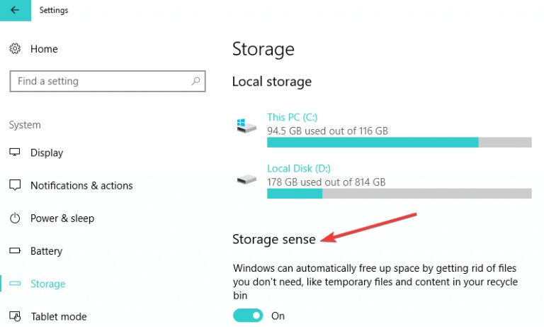 Bật tính năng Storage Sense