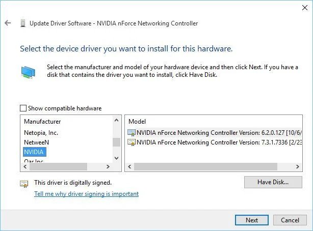 Hãy đảm bảo rằng tùy chọn Show compatible hardware không được chọn