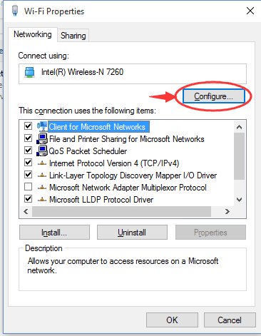 Khi cửa sổ Thuộc tính mở ra, nhấp vào nút Configure