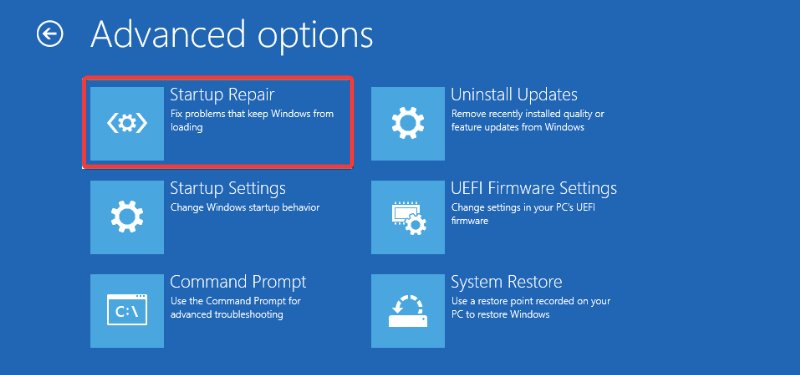 Chọn Startup Repair để khắc phục lỗi