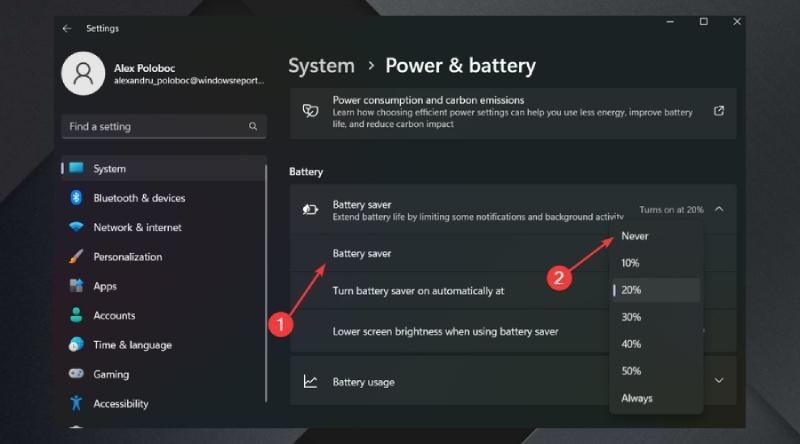Thực hiện vô hiệu hoá Power and battery
