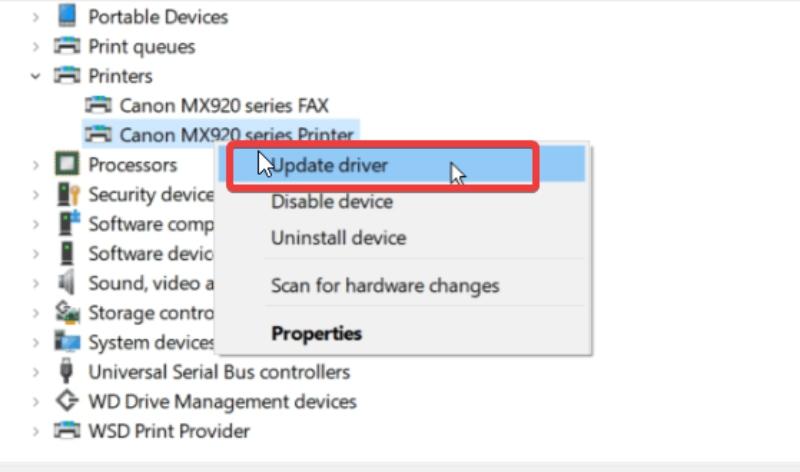 Click chọn Update Driver để tiến hành
