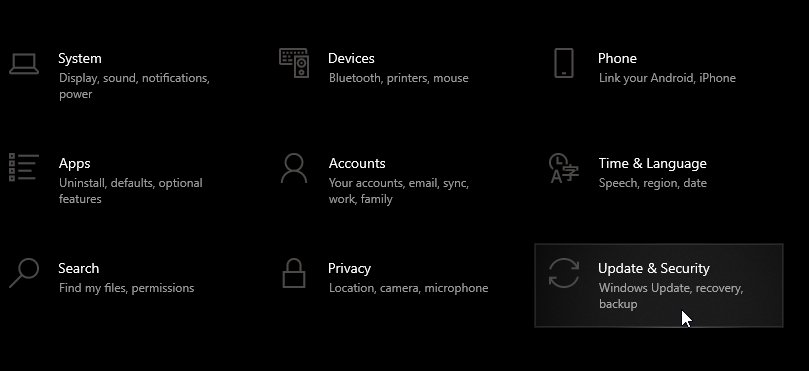 Nhấp vào Update and Security