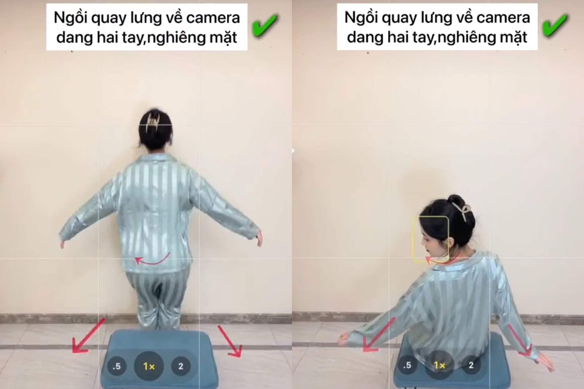 Tìm một chỗ để ngồi kết hợp với nghiêng nhẹ đầu về 1 hướng (Nguồn: Douyin)