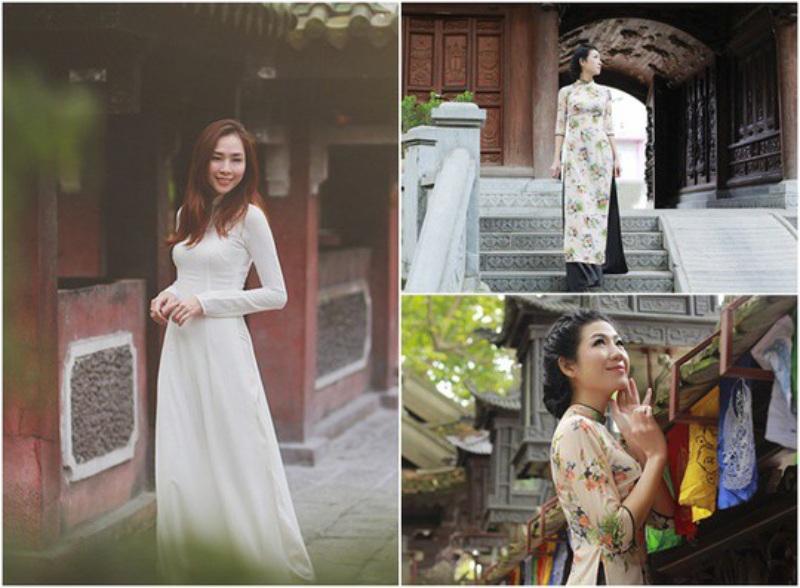 Tạo dáng áo dài thướt tha tại chùa Vĩnh Nghiêm