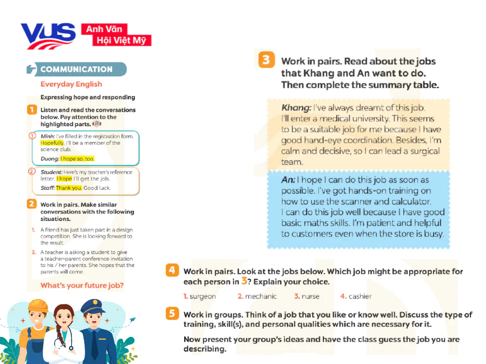 Soạn Tiếng Anh 9 Unit 12 phần Communication – Thảo luận về nghề nghiệp