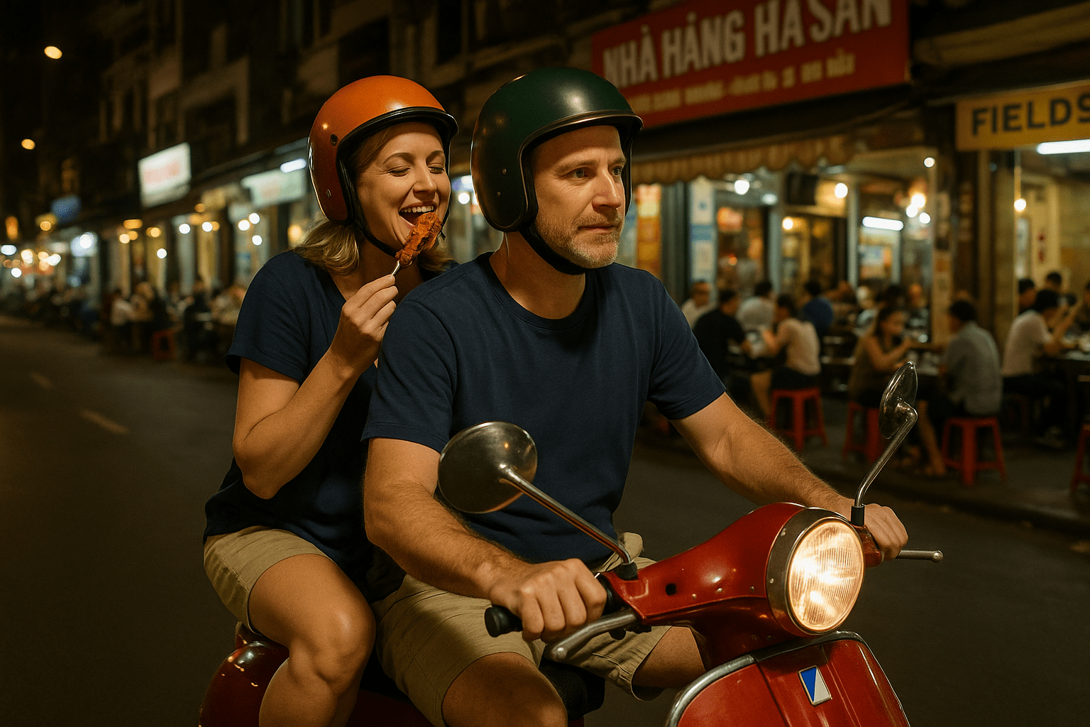 Vespa Night Food Tour Sài Gòn – khám phá ẩm thực về đêm bằng xe Vespa