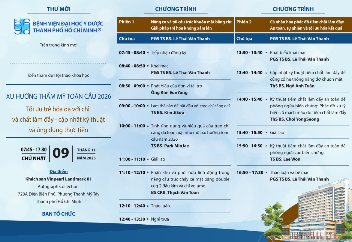 Hội thảo CME xu hướng thẩm mỹ toàn cầu 2026 – tối ưu trẻ hóa da với chỉ và chất làm đầy tại BV ĐH Y Dược TP.HCM