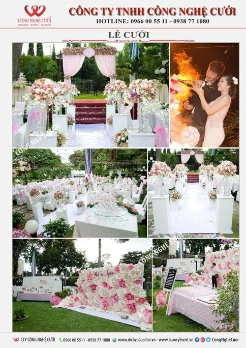 Lễ cưới ngoài trời đẹp với ánh hoàng hôn và setup trang trí chuyên nghiệp