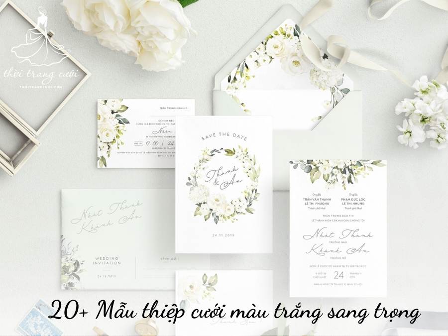 Mẫu thiệp cưới màu trắng sang trọng phong cách tối giản 2025
