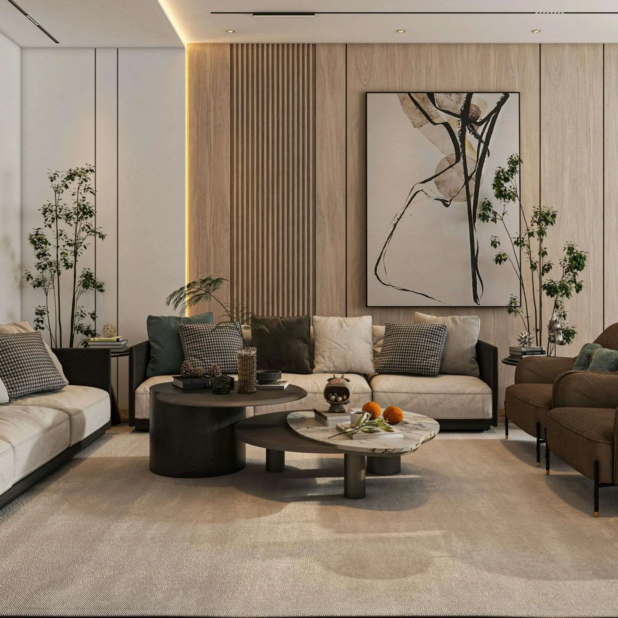 Phòng khách phong cách tối giản kết hợp yếu tố bản sắc Việt - nguồn từ ELLE Vietnam