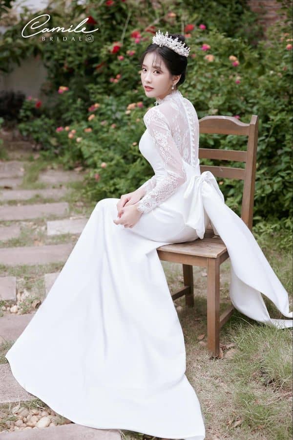 Váy cưới tay phồng dành cho cô dâu dáng quả lê