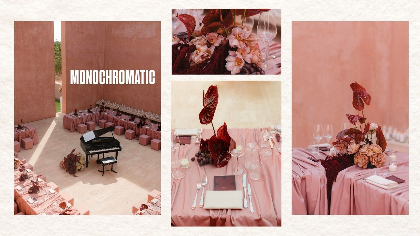 Không gian tiệc cưới đơn sắc phong cách Monochromatic Wedding Decor 2026