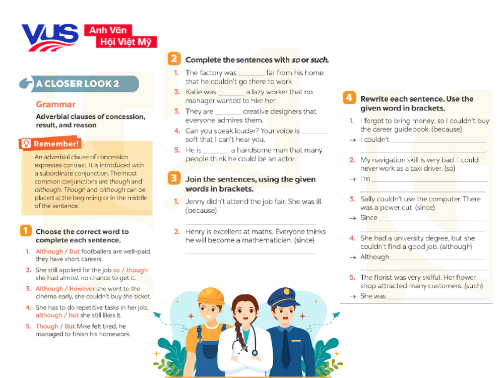 Soạn Tiếng Anh 9 Unit 12 phần A Closer Look 2 – Ngữ pháp mệnh đề trạng ngữ