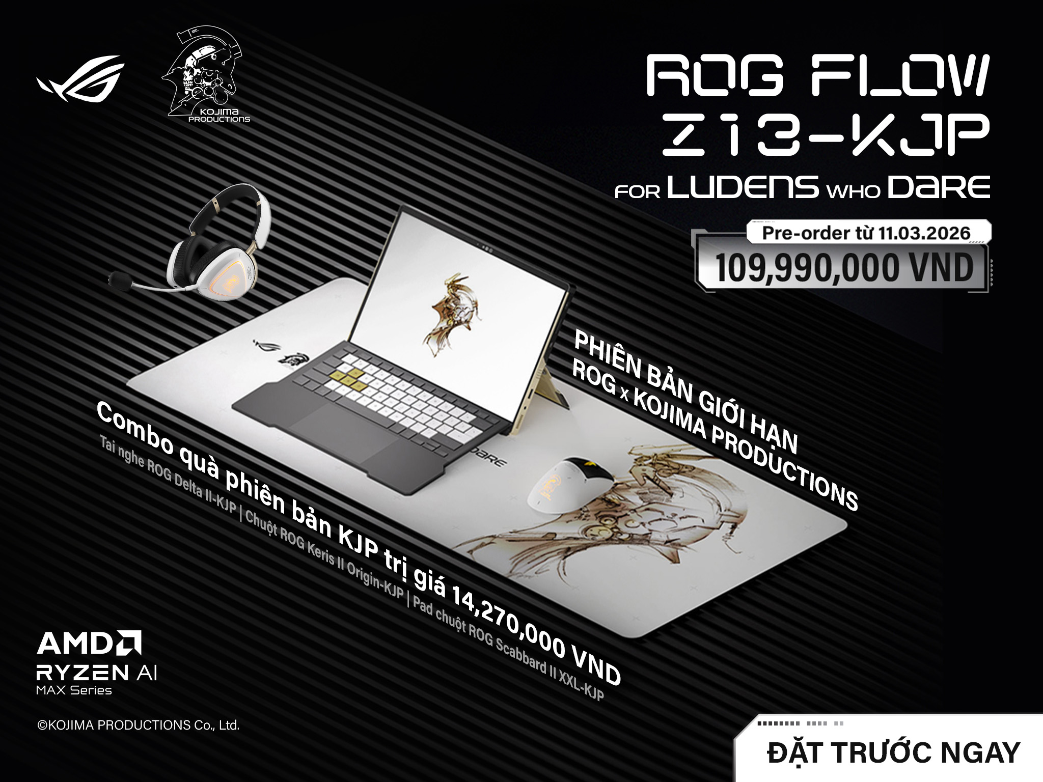 ROG Flow Z13-KJP – bộ phụ kiện giới hạn gồm tai nghe ROG Delta II-KJP, chuột ROG Keris II Origin-KJP và lót chuột ROG Scabbard II XXL-KJP