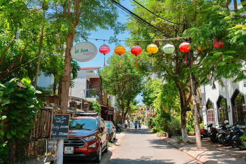 Luxury beachfront resort at My Khe beach Da Nang with ocean view rooms at dusk